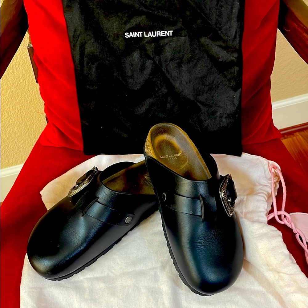 Saint Laurent Black Leather Mules